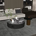 Modern Living Room Stylish Round Coffee Table With Marble Top And Black Base