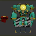 Cartoon Style Green Mechanical Vehicle Featuring Red Haired Character And Yellow Dome