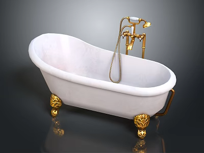 Luxury White Bathtub With Gold Faucet And Decorative Claw Feet Design 3d model