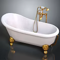 Luxury White Bathtub With Gold Faucet And Decorative Claw Feet Design
