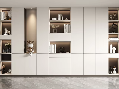 Elegant Modern White Bookcase Design With Multiple Compartments And Decorations And Books 3d model