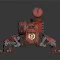 Red Weathered Mechanical Creature With Cannon Multiple Legs And Round Hatch 3d model
