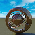 Modern Abstract Sculpture With Brown Spiral And Central Sphere Against Blue Sky And Green Ground