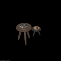 Decorative Modern Wooden And Black Stools With Book Tray And Pine Cones Design