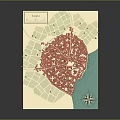 Scenic Map Landscape With Red Urban Area Green Zones Water And Directional Compass