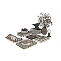 Minimalist Modern Decorative Ornament Set Featuring Sculpture Vase Dried Flowers Books Trays And Candles