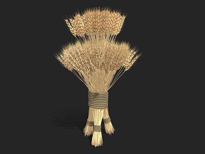 Ripe Golden Wheat Sheaf With Tied Stems And Full Wheat Ears 3d model