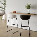 Modern Minimalist Bar Interior With Wooden Counter White Black Stools And Green Plants