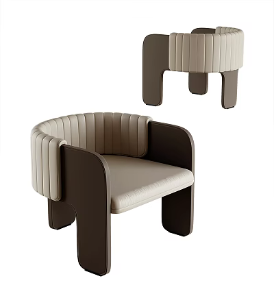 Modern Beige And Dark Brown Accent Chair With Ribbed Backrest And Armrests 3d model
