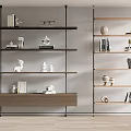 Modern Bookcase With Metal Frame Wooden Layered Shelves Books And Decorative Items