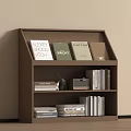 Brown Multi Tiered Bookshelf With Books Decorative Items And Vintage Camera