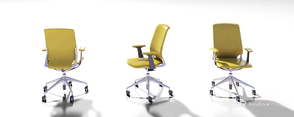 Yellow Modern Ergonomic Office Chair With Adjustable Arms And Rolling Base 3d model 