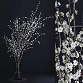 Elegant White Blossom Flower Vase with Branches on Dark Background 3d model