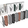 Various Design Wall Mounted Urinals With Colorful Partitions In Bathroom Setup