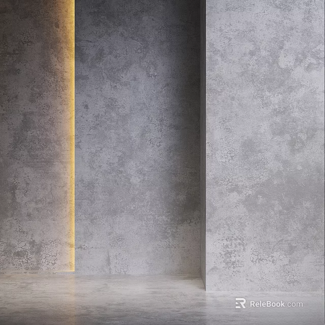 Modern Concrete Wall Component With Gray Texture And Yellow Light Strip 3d model 