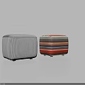 Two Square Fabric Ottoman Stools With Blue White And Colorful Striped Patterns 3d model