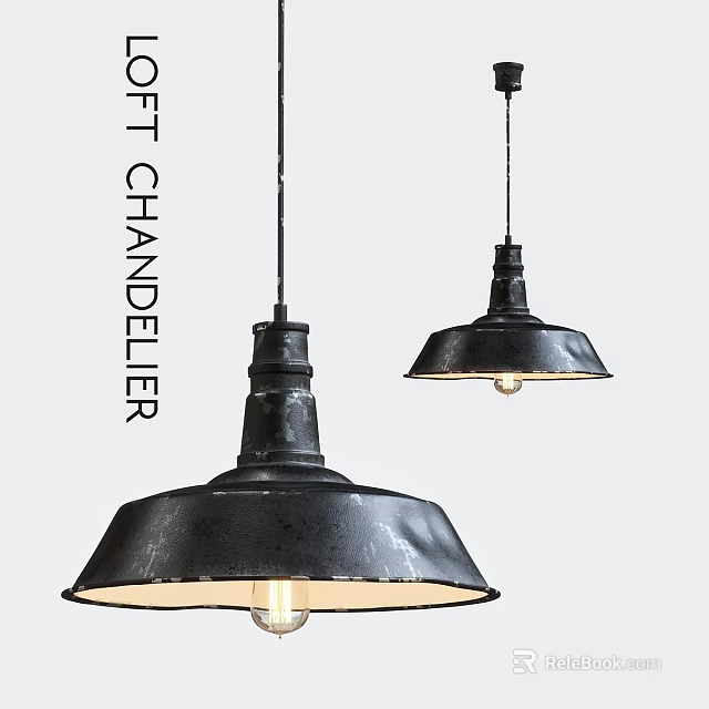 Black Metal Dome Shade Industrial Style Chandelier For Modern Interior Ceiling Lighting 3d model 
