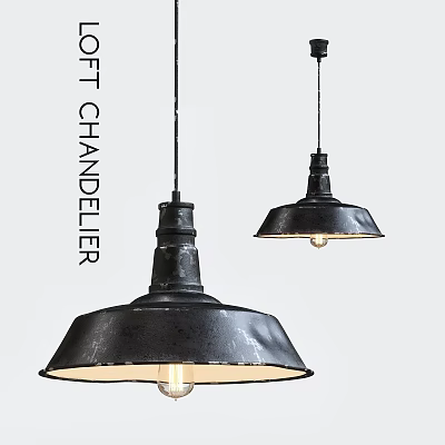 Black Metal Dome Shade Industrial Style Chandelier For Modern Interior Ceiling Lighting 3d model