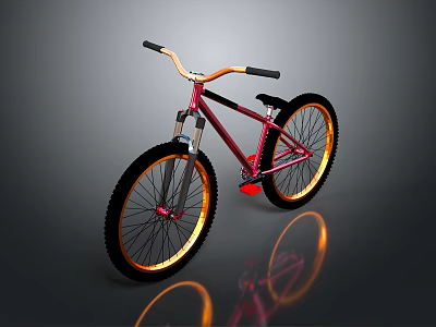 Stylish Red Bicycle With Gold Rimmed Wheels Black Handlebars And Shiny Reflection 3d model