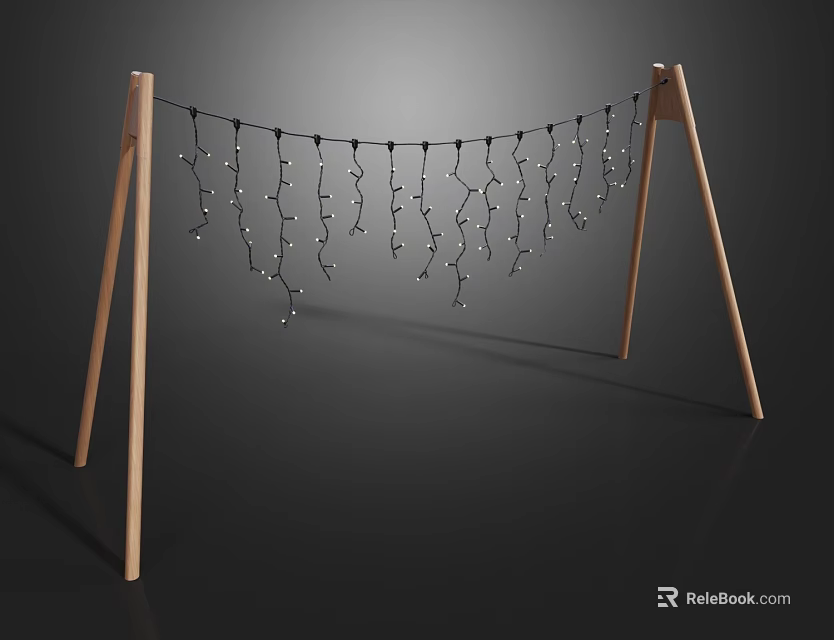 Stylish Decorative Lights Hanging String with Small Bulbs on Wooden Stands 3d model 