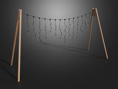 Stylish Decorative Lights Hanging String with Small Bulbs on Wooden Stands 3d model