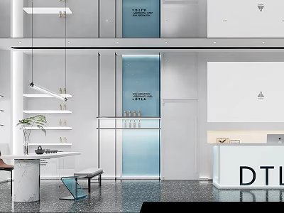 Modern Beauty and Hair Salon Interior With Reception Area Display Shelves and Lighting 3d model