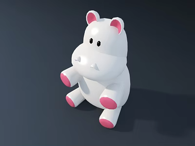 White Hippo Plush Toy with Pink Ears and Feet in Sitting Position 3d model