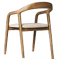 Modern Wooden Armchair With Curved Armrests And Light Fabric Seat Design