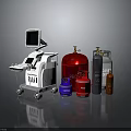 Medical Equipment Cart with Screen and Colored Gas Cylinders Including PRO Labeled Tanks