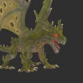 Reptile Dragon With Green Moss Covered Body Red Eyes And Open Mouth