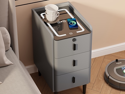 Bedside table sweeping robot mug cup bedside switch socket mobile phone charging wireless charging usb audio carpet wood floor 3d model