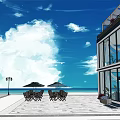 Beachfront Cafe Featuring Glass Walls Staircase Terrace Canopy And Indoor Seating