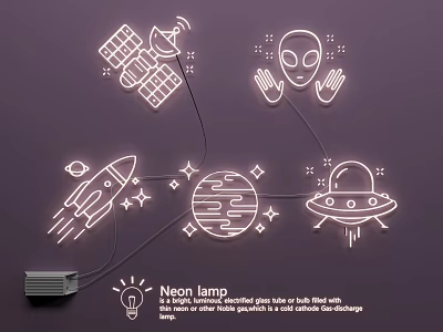 Creative Neon Lamp Set With Satellite Alien Rocket Planet And UFO Designs 3d model