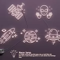 Creative Neon Lamp Set With Satellite Alien Rocket Planet And UFO Designs