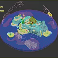 3D Natural Island Landscape With Blue Water Green Vegetation Rocks And Sandy Areas
