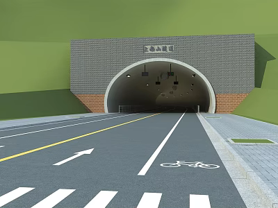 Road Infrastructure Featuring Tunnel Entrance Brick Structure Bicycle Lane White Arrows And Zebra Crossing 3d model
