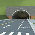 Road Infrastructure Featuring Tunnel Entrance Brick Structure Bicycle Lane White Arrows And Zebra Crossing