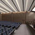 Modern Courtroom Interior With Auditorium Seats Central Podium Digital Screens And National Emblem
