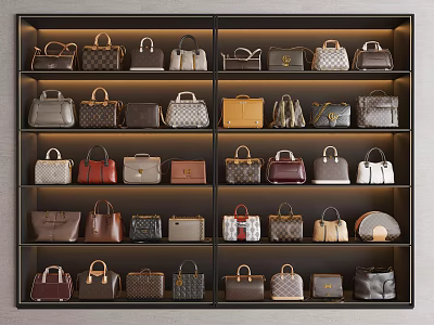 Elegant Handbags Collection Displayed In Shelving Unit With Various Styles And Colors 3d model