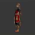 Fantasy Game Movie Character In Red And Gold Outfit With Armored Shoulders And Cloak