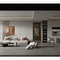 Modern Guest Restaurant Sofa Coffee Table Combination Dining Table and Chair Wine Cabinet Sideboard Wall Decoration Three-dimensional Painting Lazy Sofa 3d model