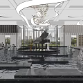 Elegant Modern Hotel Lobby Interior With Marble Floor Columns Front Desk Green Plant And Lighting