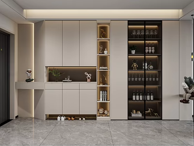 Elegant Modern Shoe Cabinet Interior Design With Storage Shelves And Decorative Elements 3d model