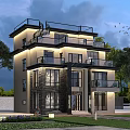 Modern Luxury Detached Villa With Multi Story Balconies Terrace And Green Landscaped Garden