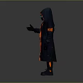 Futuristic Cyberpunk Character Outfit With Black Hooded Coat Orange Lines And Glowing Goggles