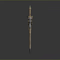 Decorative Sword With Ornate Gold Black Design Spiked Top And Red Gemstone