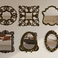 Decorative Mirrors with Various Shapes Carved Frames Gold Bronze Tones on White Background 3d model