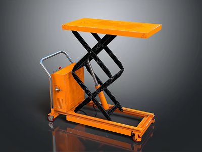 Orange Hydraulic Lift Platform Cart With Sturdy Metal Frame And Wheels 3d model
