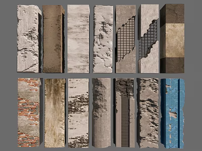 Various Textured Columns With Stone Brick Wood Concrete And Mesh Surface Designs 3d model