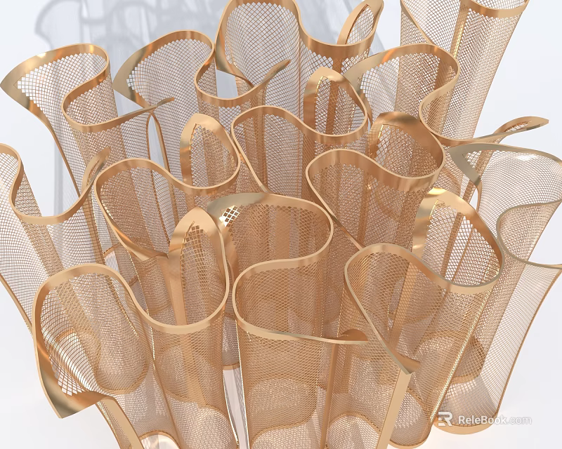 Gold Mesh Modern Decorative Ornament Set With Curved Design Elements 3d model